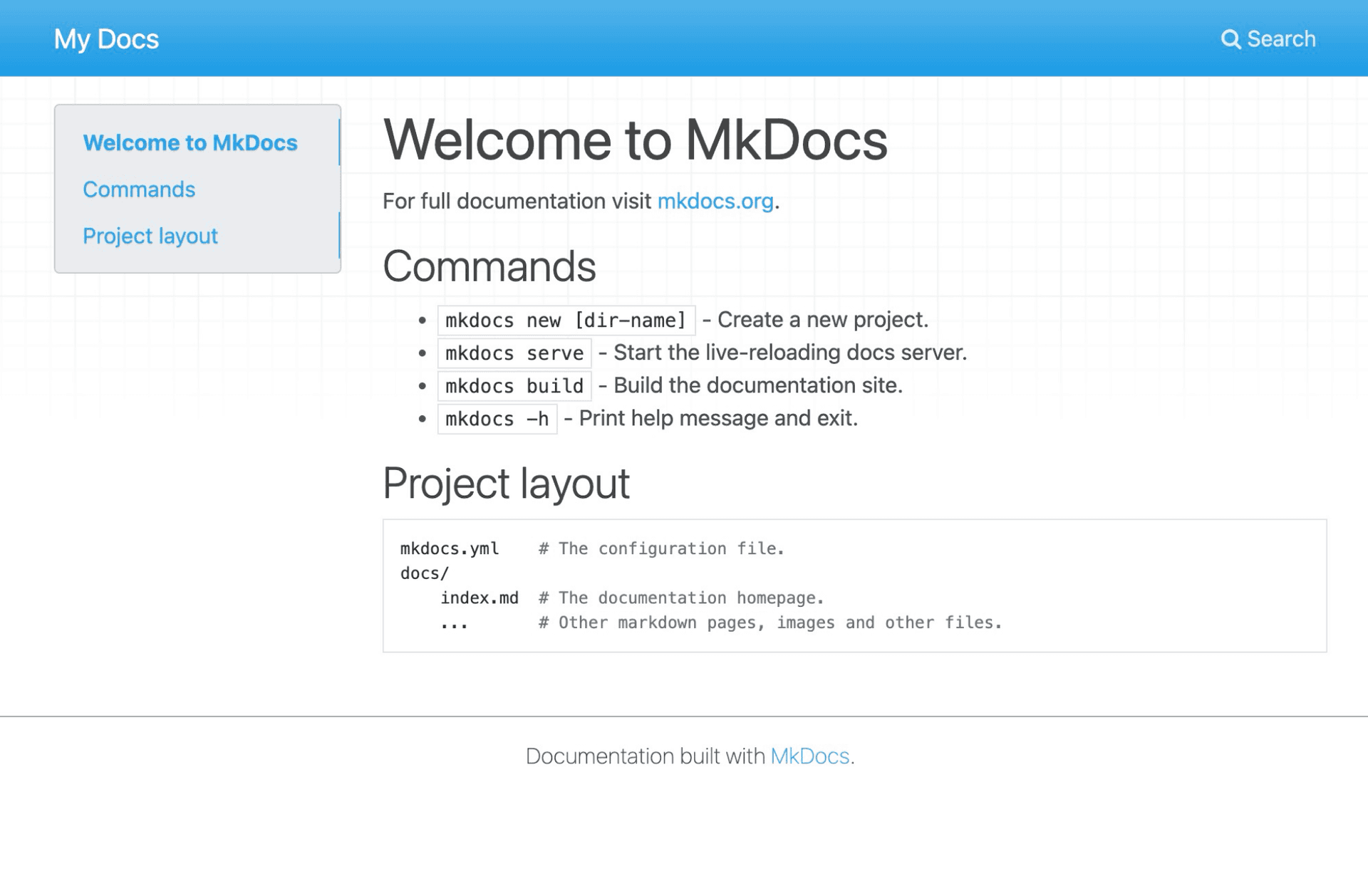 preview of Mkdocs Starter