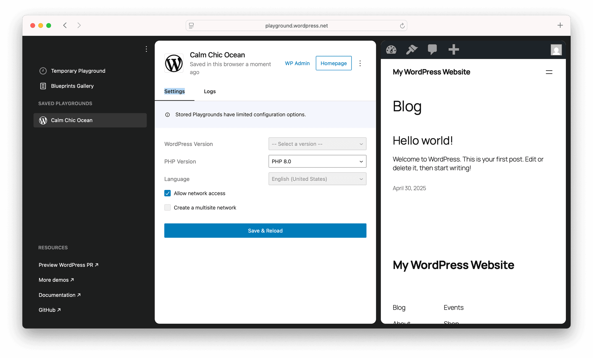 WordPress Playground Screenshot