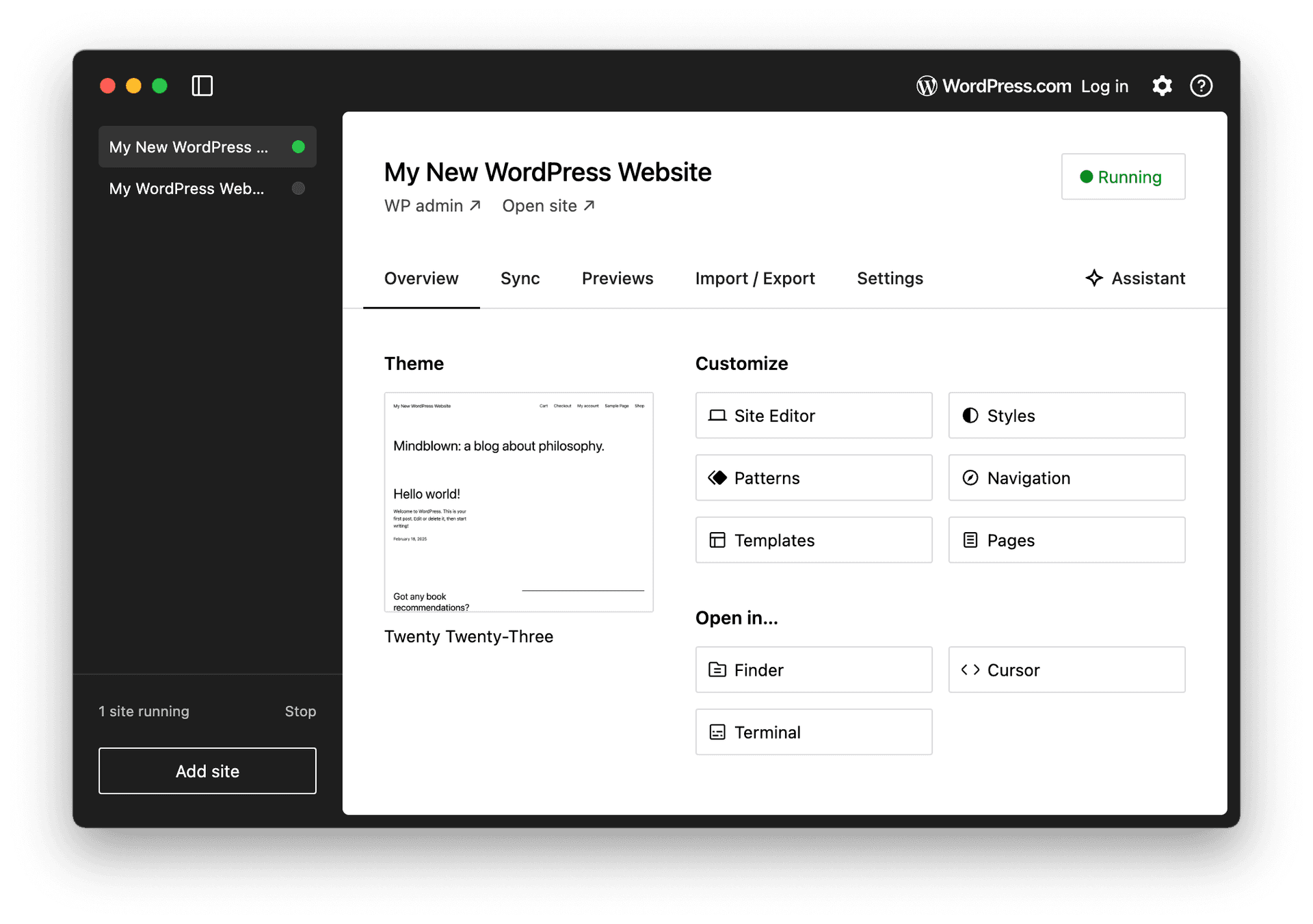 WordPress Studio Screenshot